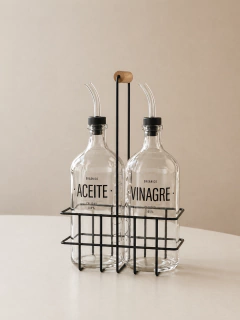 Set aceite y vinagre cristal con canasta