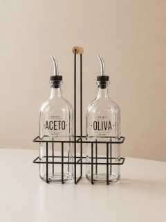 Set Oliva y Aceto cristal con canasta