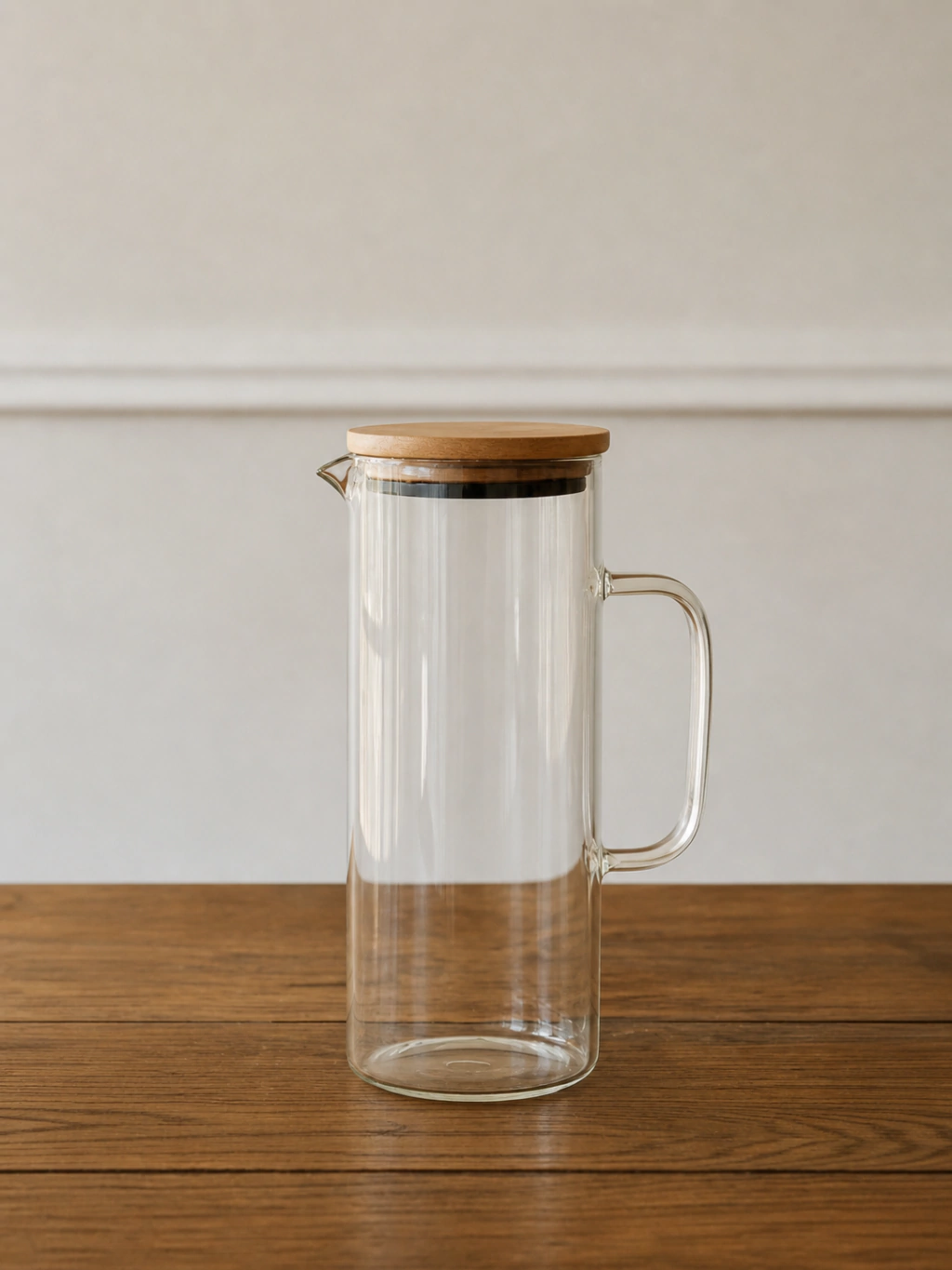 Jarra de vidrio borosilicato con tapa de bamboo y acero