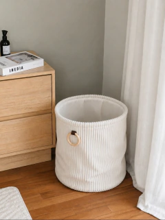 Cesto con asas 40 x 45 cm plush redondo rayado beige, foto 1 de 3