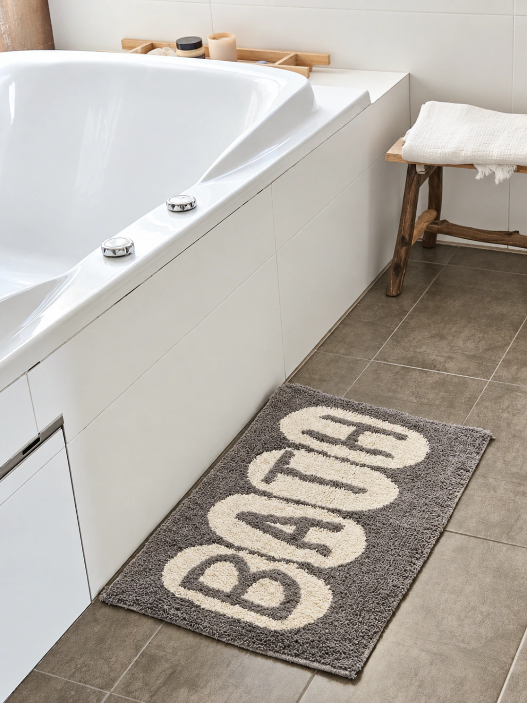 Alfombra de baño 50 x 80 cm Bath pelo corto gris con natural
