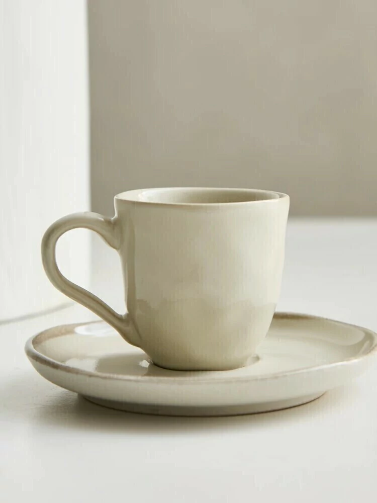 Set x6 taza y plato café 120ml linea organica plain rustica