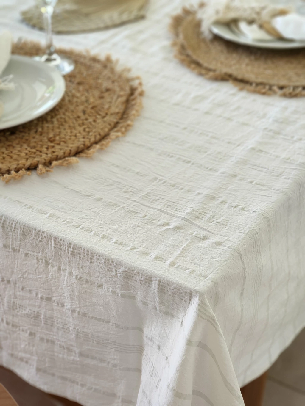 MANTEL Off White Mil Rayas Gris Perla
