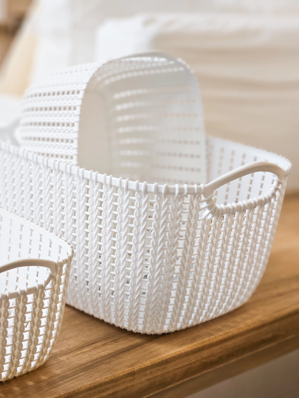 Canasto organizador rattan blanco