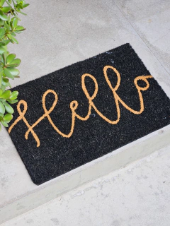 Felpudo de coco impreso 45x75cm hello negro/natural