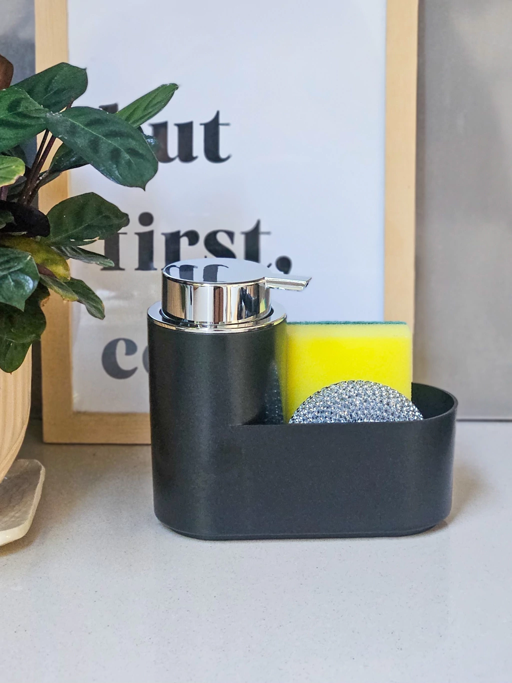 Dispenser cocina negro con esponja y virulana