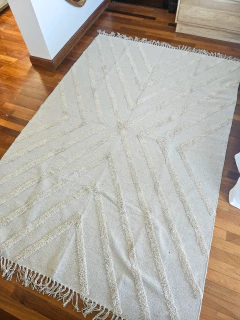 Alfombra base tejida con X concéntricas gris, foto 4 de 5