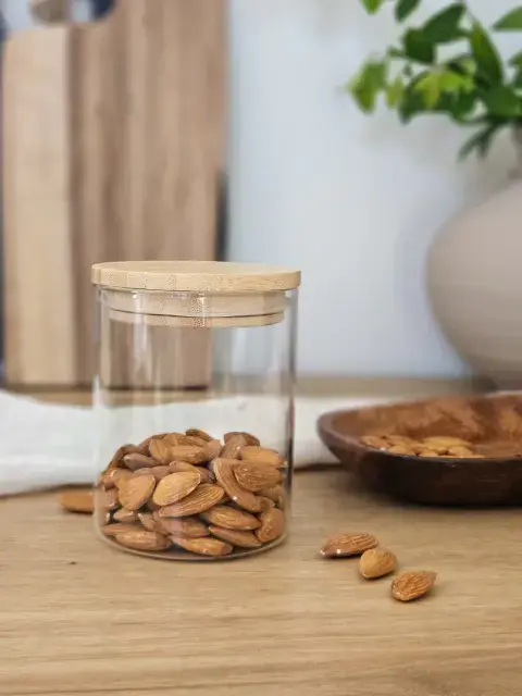 Frasco de vidrio con tapa de bamboo 10,5 cm
