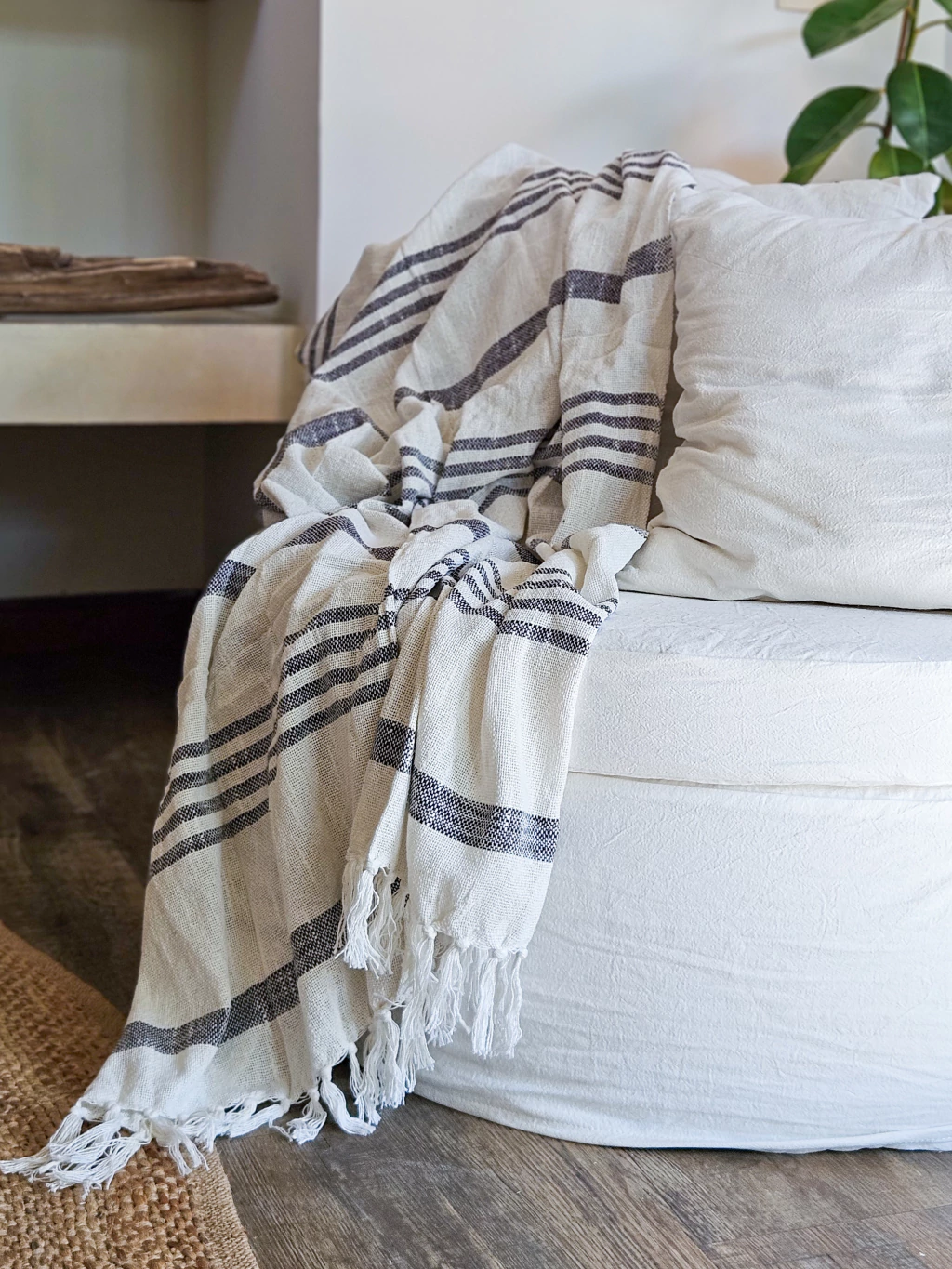 Manta bucle natural combinada 125x150 cm