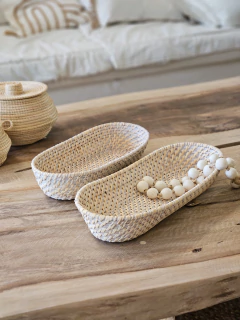 Bandeja ovalada rattan whitewash, foto 1 de 2