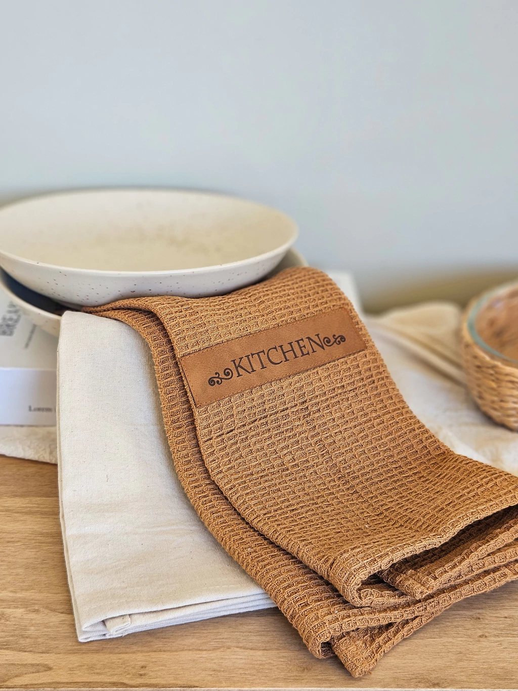Pack x2 repasadores waffle/tussor canela y beige kitchen