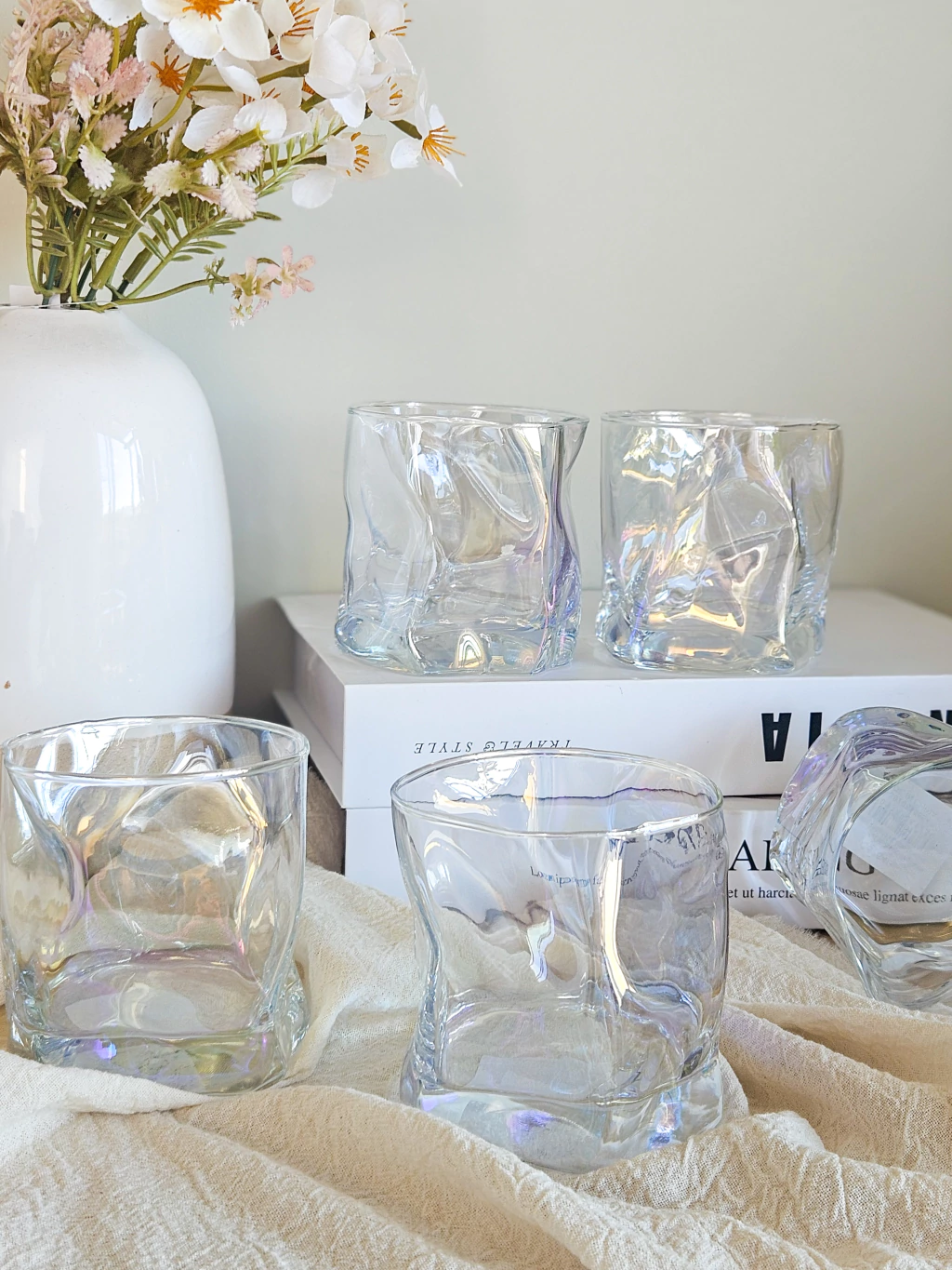 Set x 6 Vasos Vidrio Perlados Irregulares
