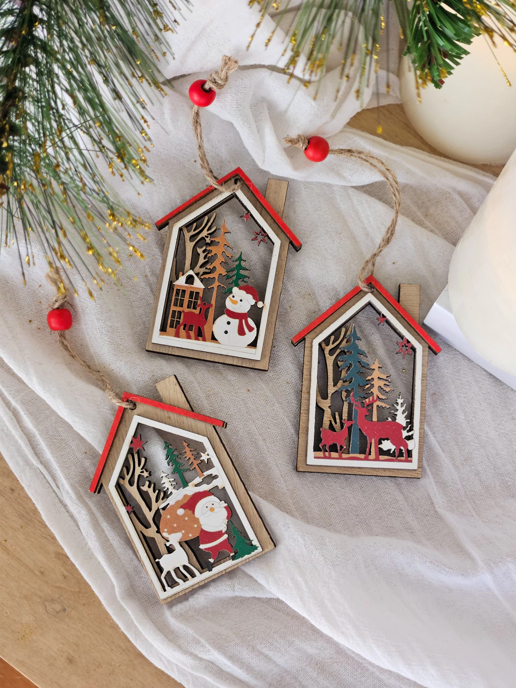 Set x6 Adornos Navideños Casita