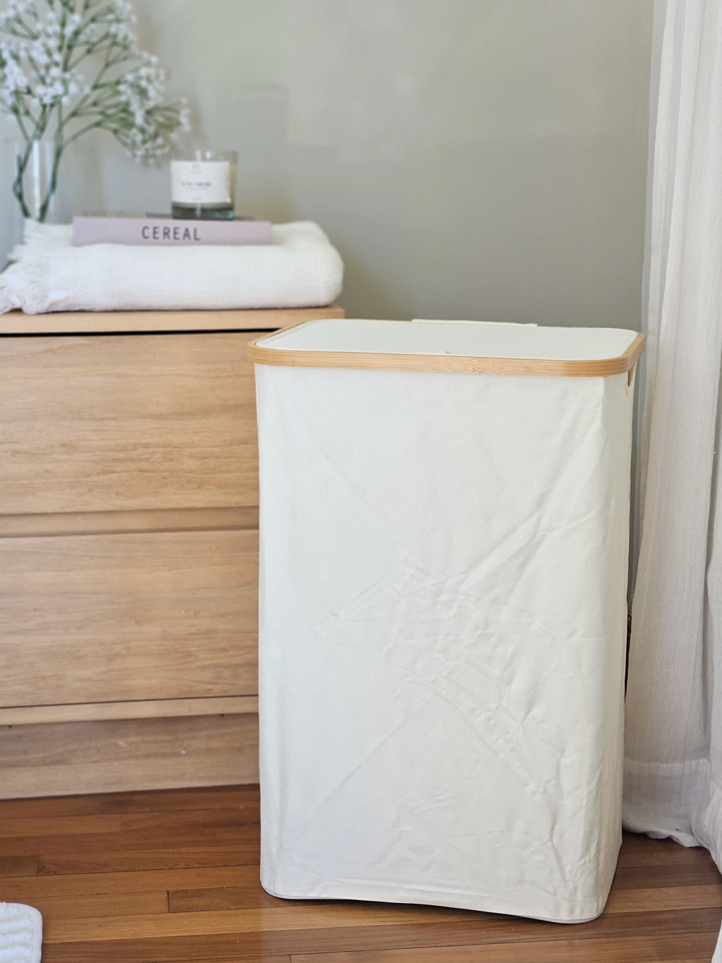 Cesto Ropa Rectangular Con Bamboo 40x30x60 cm