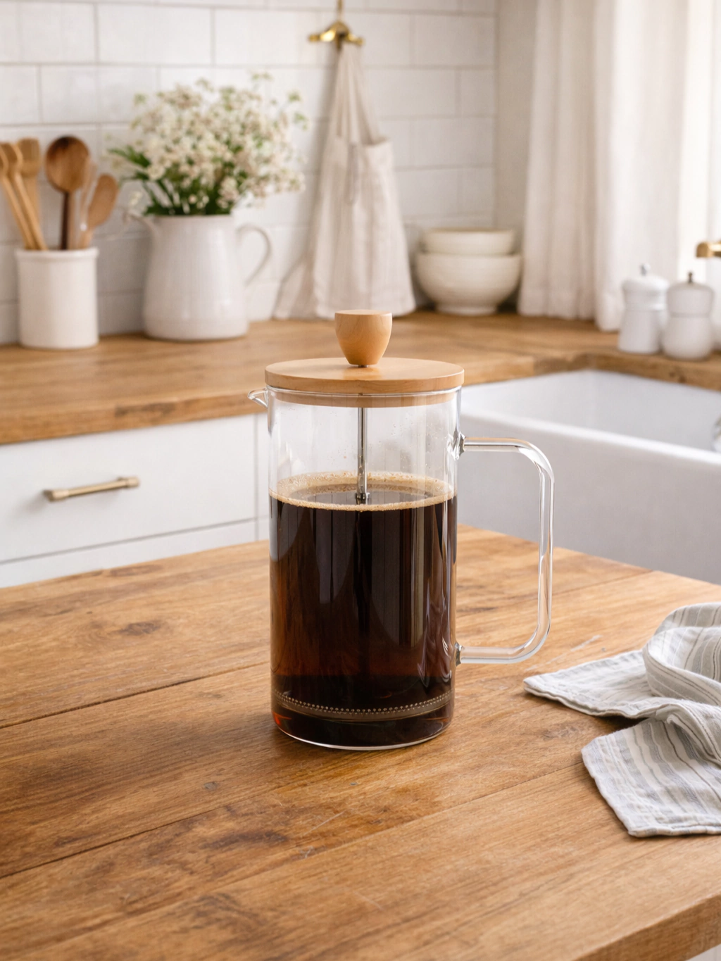 Cafetera con embolo tapa bamboo 600 ml