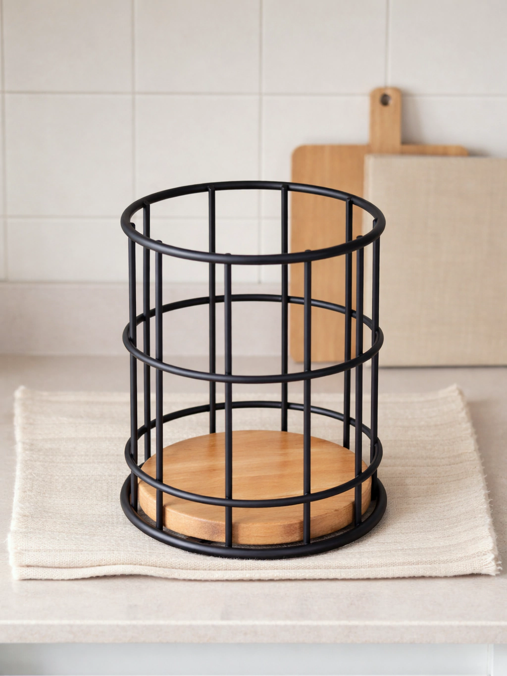 Porta utensilios negro base bamboo alto