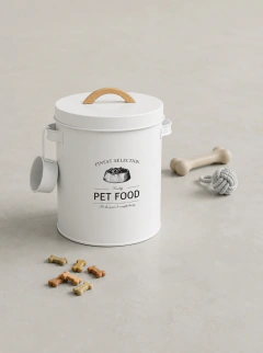 Lata para alimento de mascotas con cuchara de metal