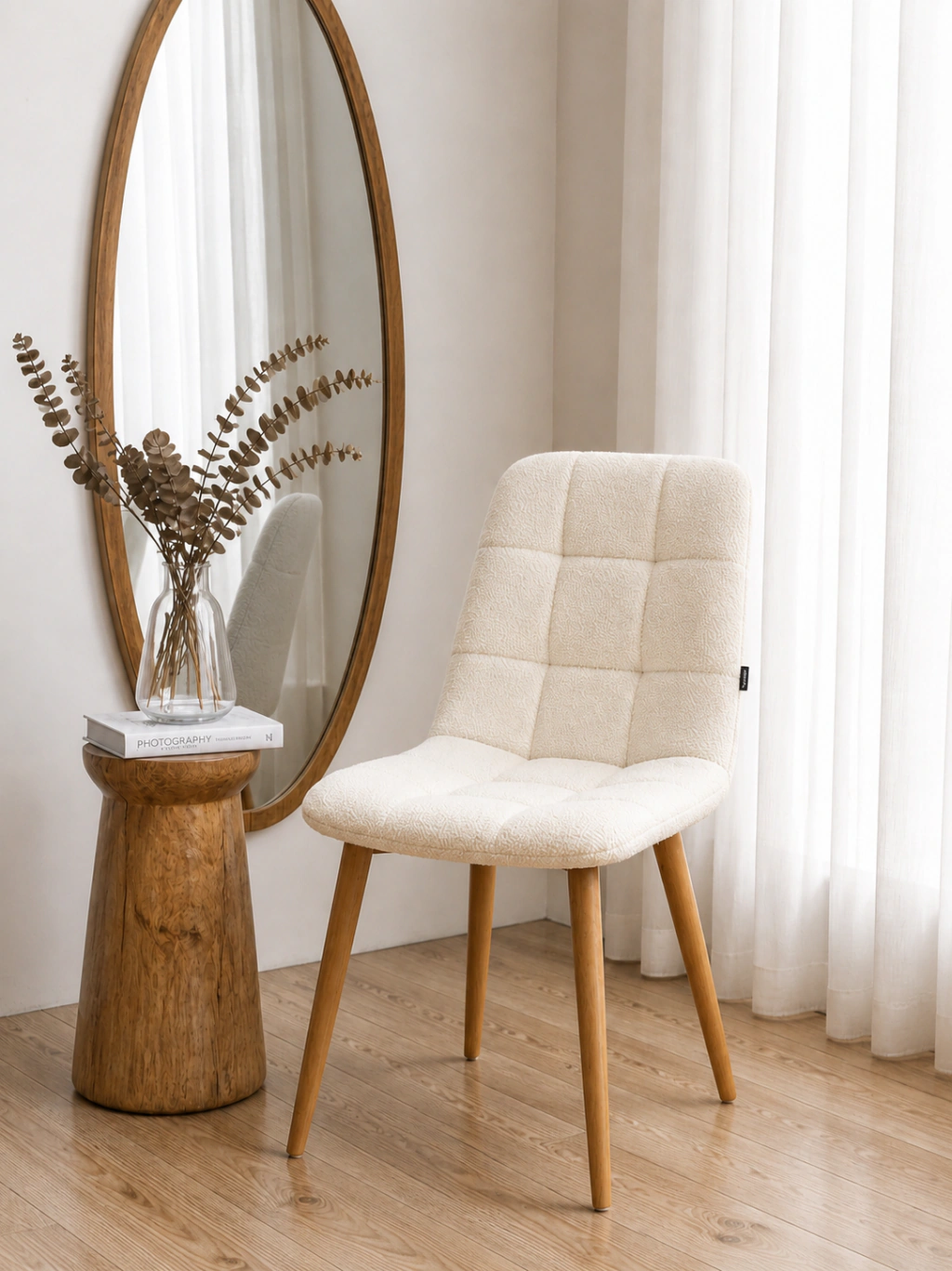 Silla Malta Off White Chenille Base Natural