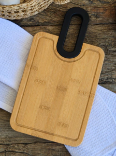 Bandeja de bamboo rectangular con mango pintado 40x15