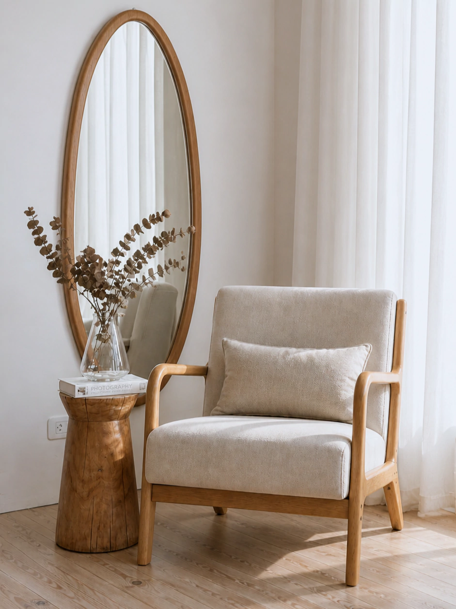 Sillon Alba madera natural chenille natural