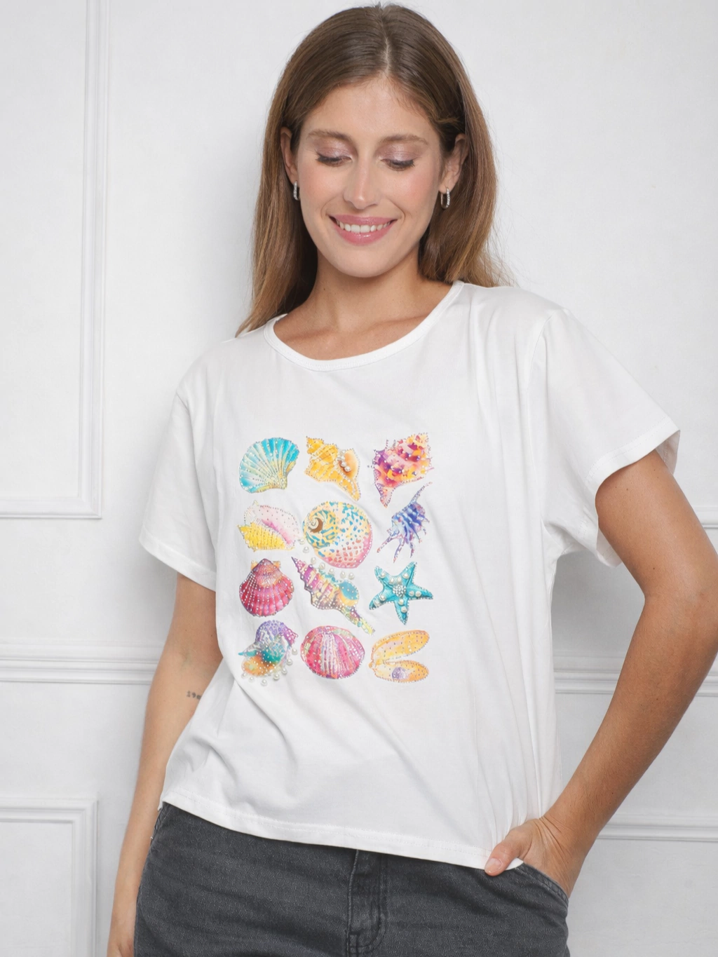 Remera Estampada "Caracolas y Estrella de Mar"