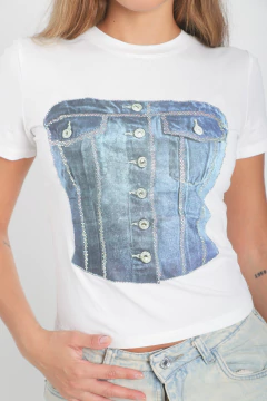 Remera Baby Tee Estampada "Corset Denim", foto 2 de 7