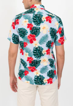 Camisa Corte Clasico Fibrana Celeste Flor Hojas, foto 4 de 5