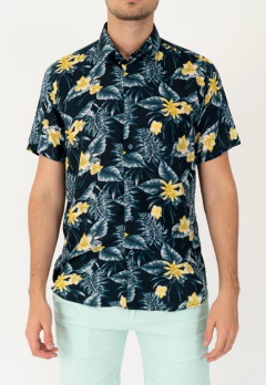 Camisa Manga Corta Fibrana Clasica Marino Flor Am, foto 3 de 5