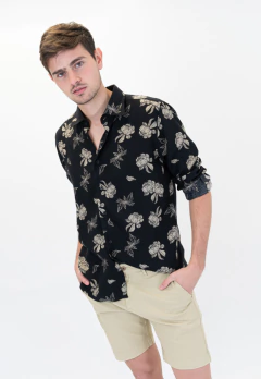 Camisa Corte Ejecutivo Negro Flor Beige, foto 2 de 5