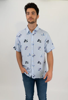 Camisa Manga Corta Slim Fit Celeste Flores, foto 2 de 5