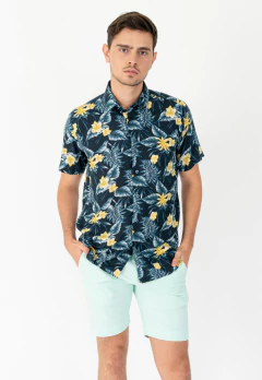 Camisa Manga Corta Fibrana Clasica Marino Flor Am, foto 2 de 5