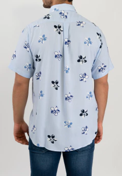 Camisa Manga Corta Slim Fit Celeste Flores, foto 3 de 5