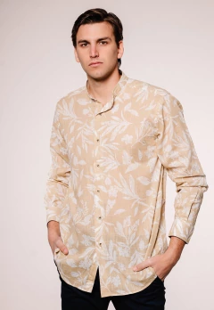 Camisa Corte Clasico Mao Lino Camel Hojas 922, foto 2 de 6