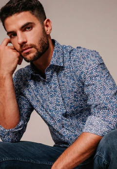 Camisa Corte Ejecutivo Flores Azul 1628, foto 3 de 5