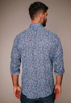 Camisa Corte Ejecutivo Flores Azul 1628, foto 4 de 5