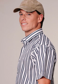 Camisa Corte Clasico Raya Blanco Negro Celeste 4161, foto 1 de 4