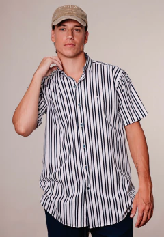 Camisa Corte Clasico Raya Blanco Negro Celeste 4161, foto 2 de 4