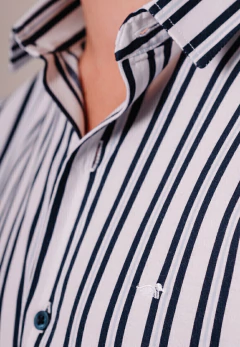 Camisa Corte Clasico Raya Blanco Negro Celeste 4161, foto 3 de 4