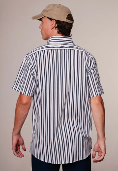 Camisa Corte Clasico Raya Blanco Negro Celeste 4161, foto 4 de 4