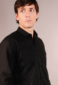 Camisa Corte Clasico Lisa Negro 1652, foto 4 de 4