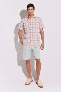 Camisa Manga Corta Lino Boton Naranja 205, foto 4 de 4