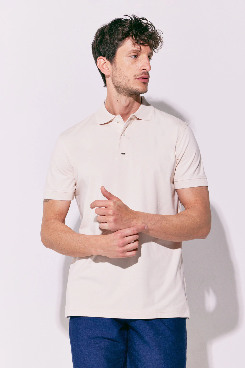 Chomba Pima Jersey con Spandex Beige