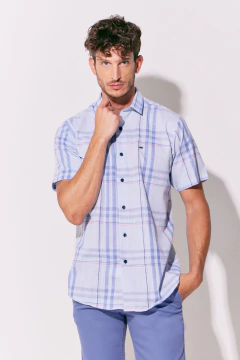 Camisa Corte Clasico Lino Raya Azul Salmon, foto 1 de 4