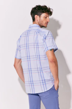 Camisa Corte Clasico Lino Raya Azul Salmon, foto 2 de 4