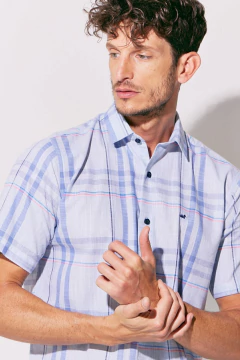 Camisa Corte Clasico Lino Raya Azul Salmon, foto 3 de 4