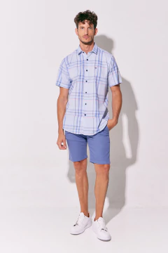 Camisa Corte Clasico Lino Raya Azul Salmon, foto 4 de 4