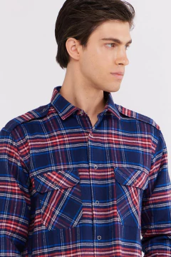Camisa Corte Clasico Viyela Cuadros Rojo Azul, foto 2 de 4