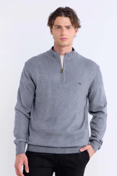 Sweater Media Polera Con Cierre Crin Gris Medio