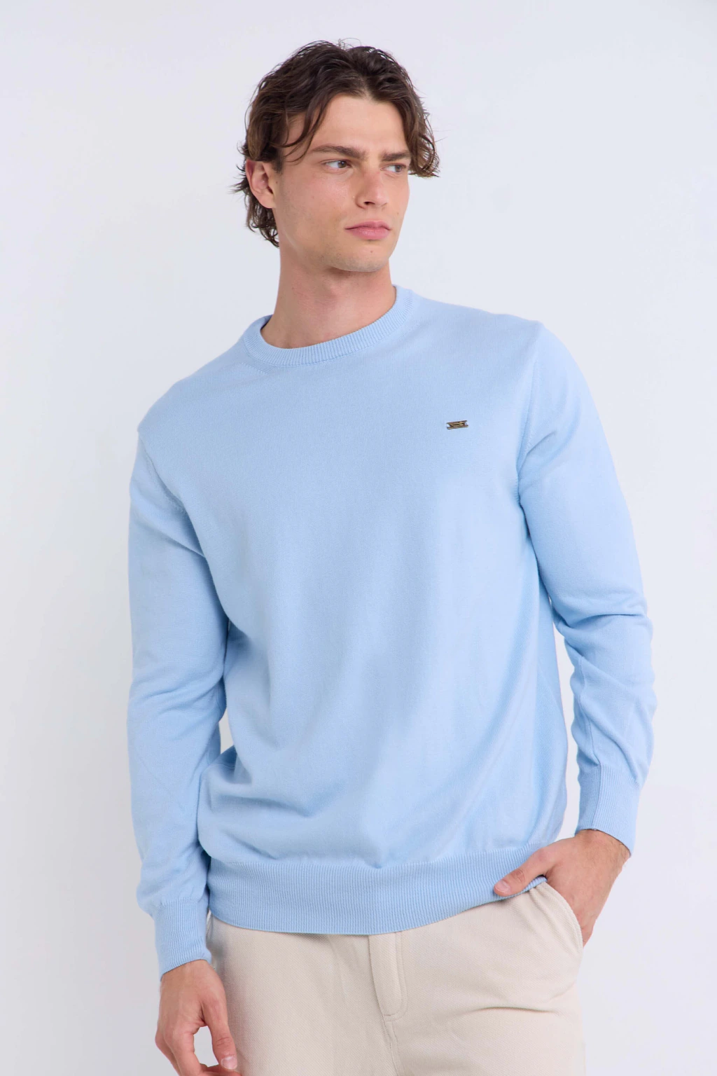 Sweater Cuello Redondo Gg12 Celeste