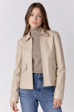 Campera De Cuero Turquesa Beige, foto 1 de 3